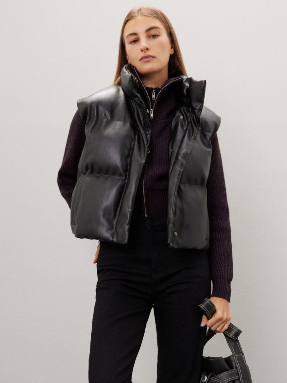 Peter Som Collective X RTR Black Faux Leather Puffer Vest Size L